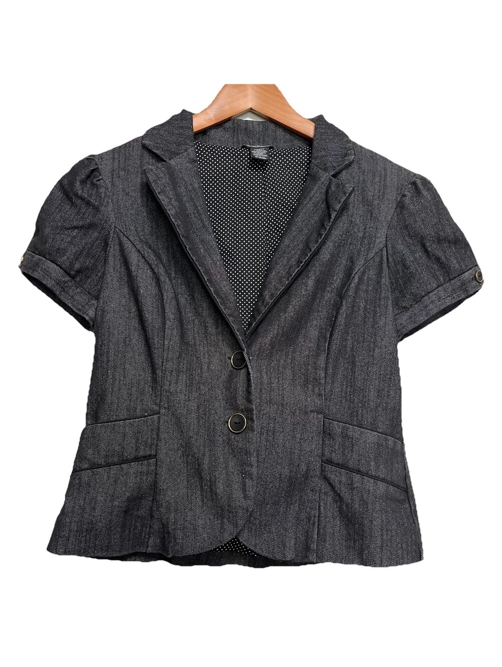 Maurices Women's L Dark Gray blazer jacket short sleeve cropped retro button Y2K